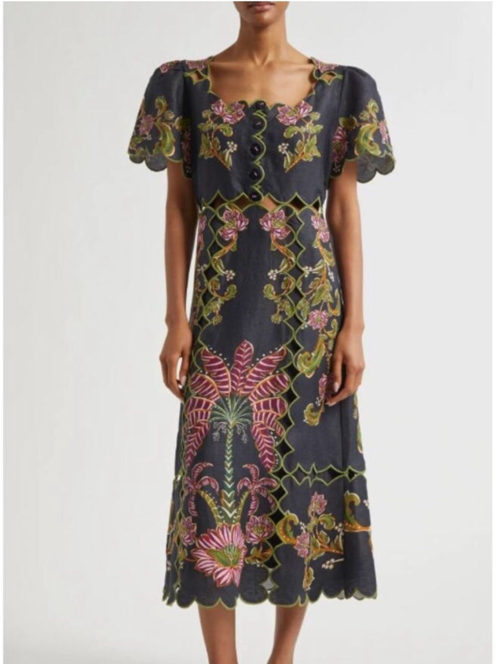 Farm Rio Ravenala Floral Short Sleeve Midi Dress Small